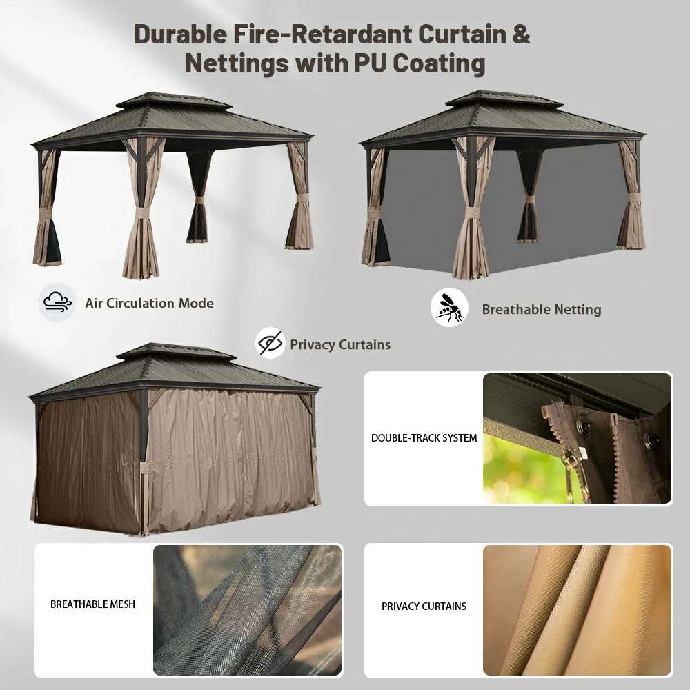 Galvanized Steel Hardtop Gazebo with Drainage Gutters - Image 79