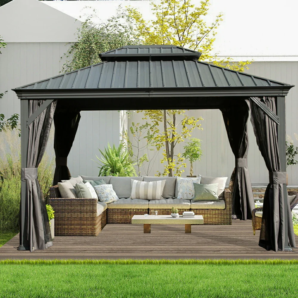 Galvanized Steel Hardtop Gazebo with Drainage Gutters - Image 8