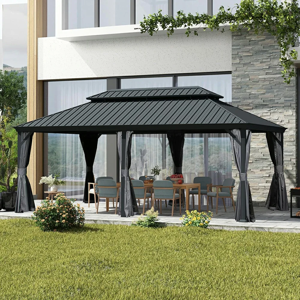 Galvanized Steel Hardtop Gazebo with Drainage Gutters - Image 80