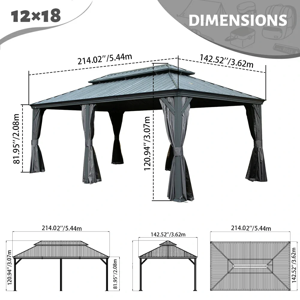 Galvanized Steel Hardtop Gazebo with Drainage Gutters - Image 81