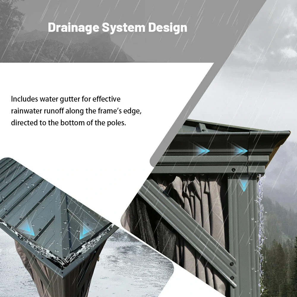 Galvanized Steel Hardtop Gazebo with Drainage Gutters - Image 82