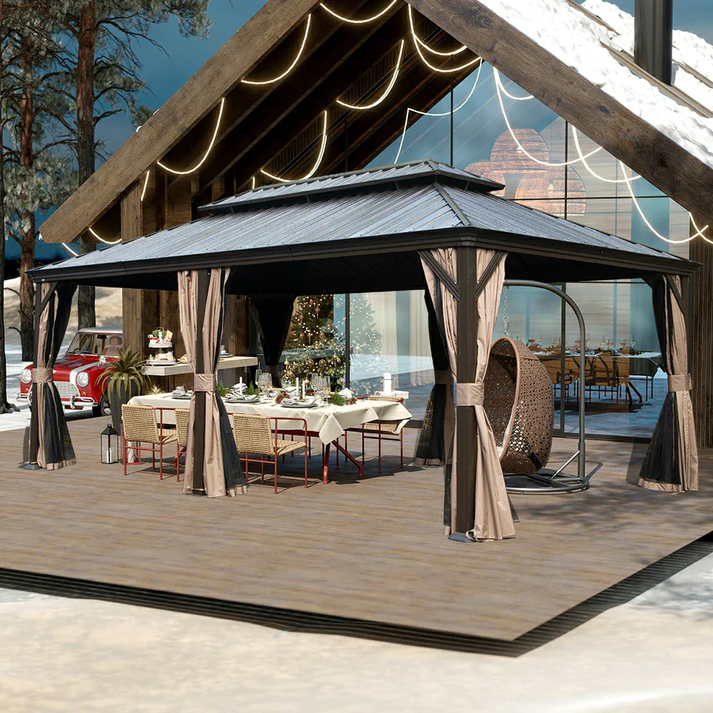 Galvanized Steel Hardtop Gazebo with Drainage Gutters - Image 88