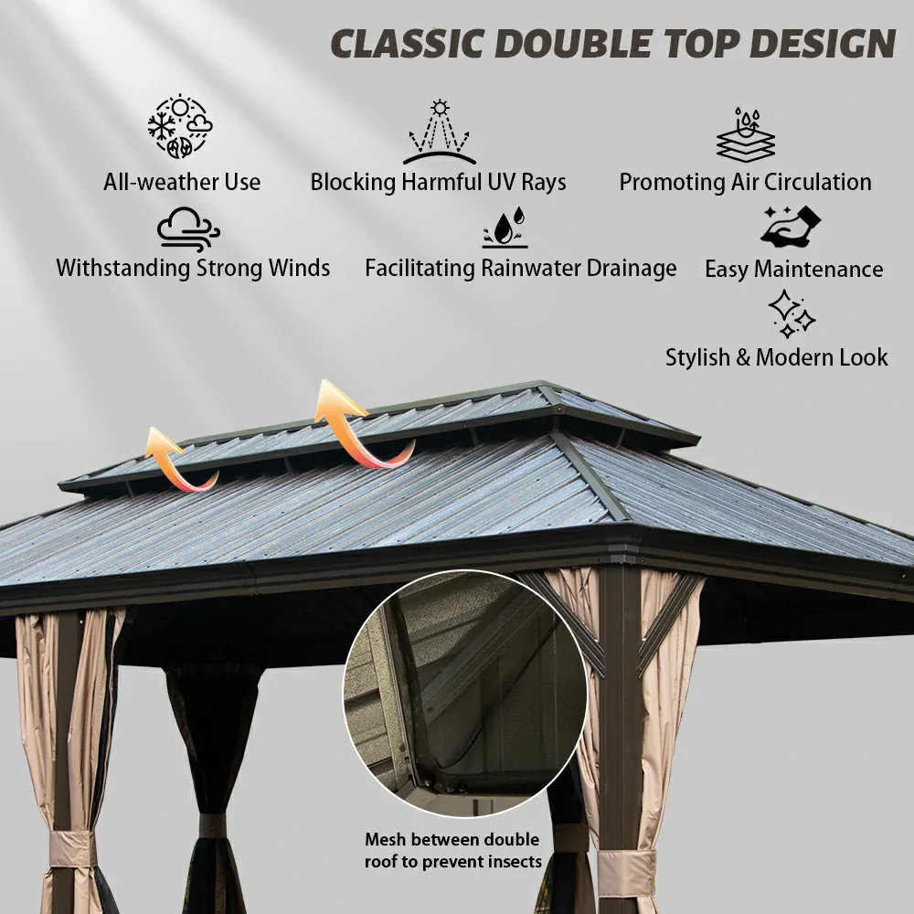 Galvanized Steel Hardtop Gazebo with Drainage Gutters - Image 92