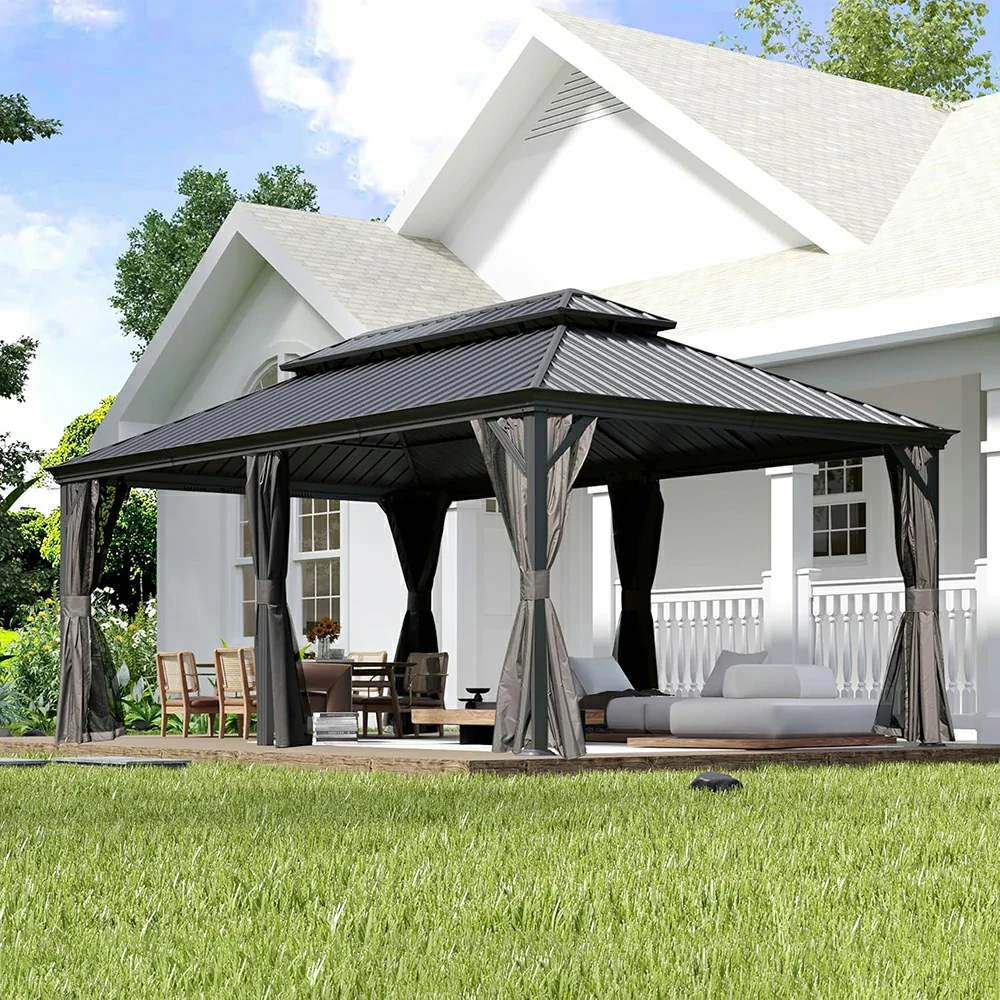 Galvanized Steel Hardtop Gazebo with Drainage Gutters - Image 95