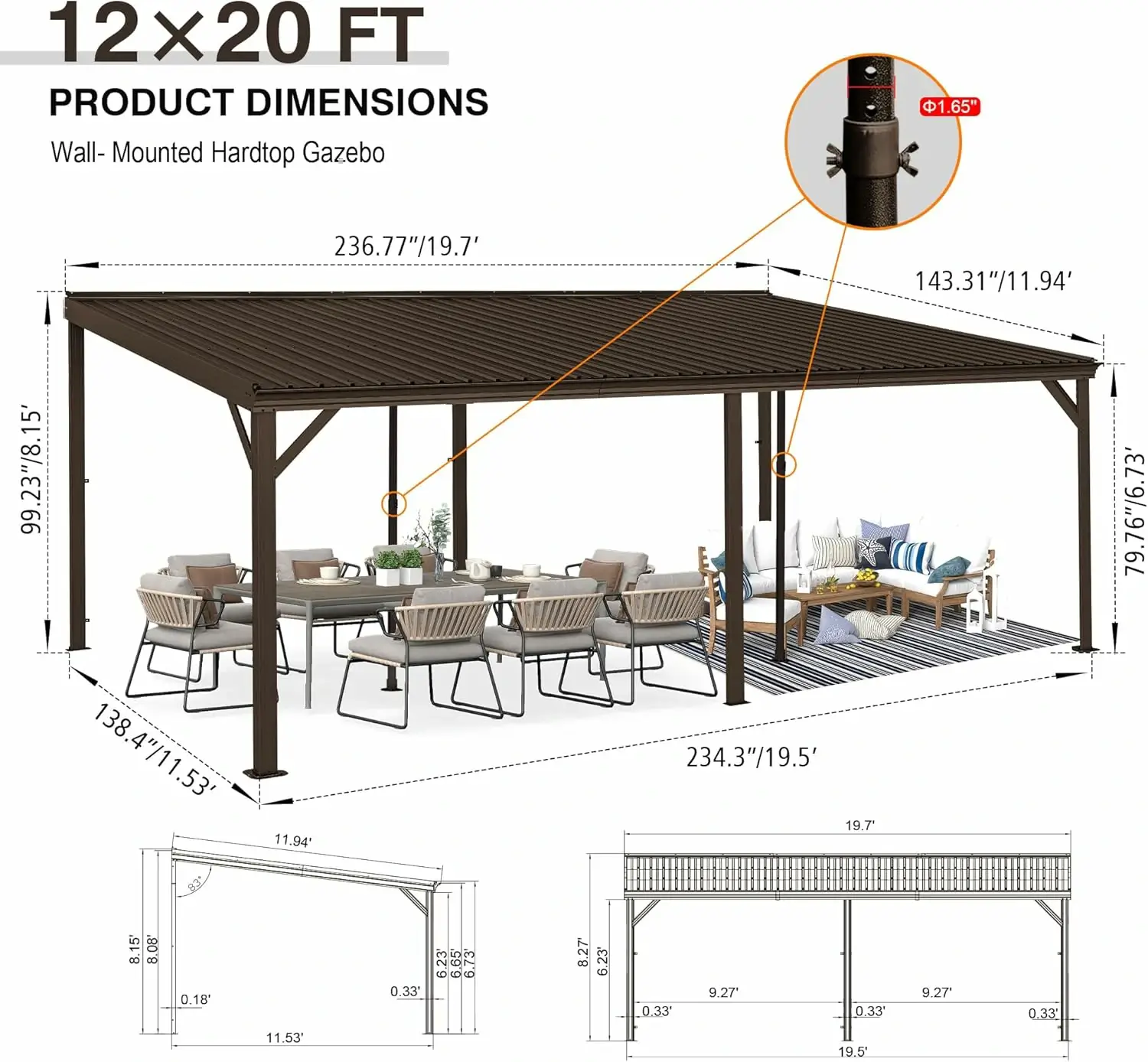 Galvanized Steel Wall-Mounted Hardtop Gazebo - Image 100