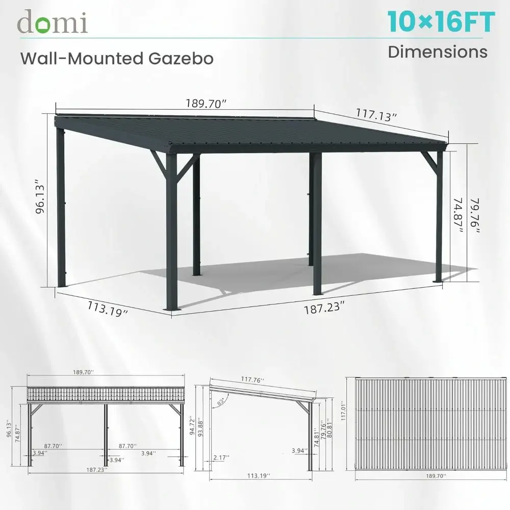 Galvanized Steel Wall-Mounted Hardtop Gazebo - Image 107