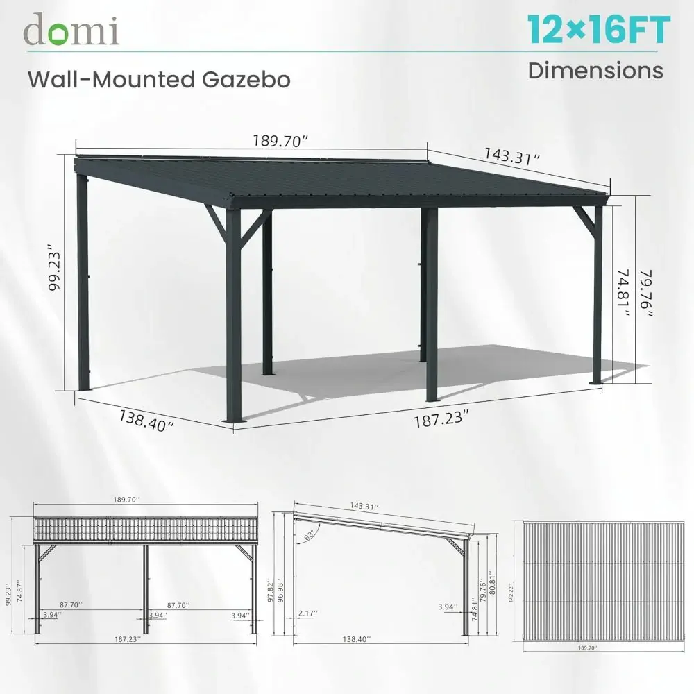 Galvanized Steel Wall-Mounted Hardtop Gazebo - Image 125