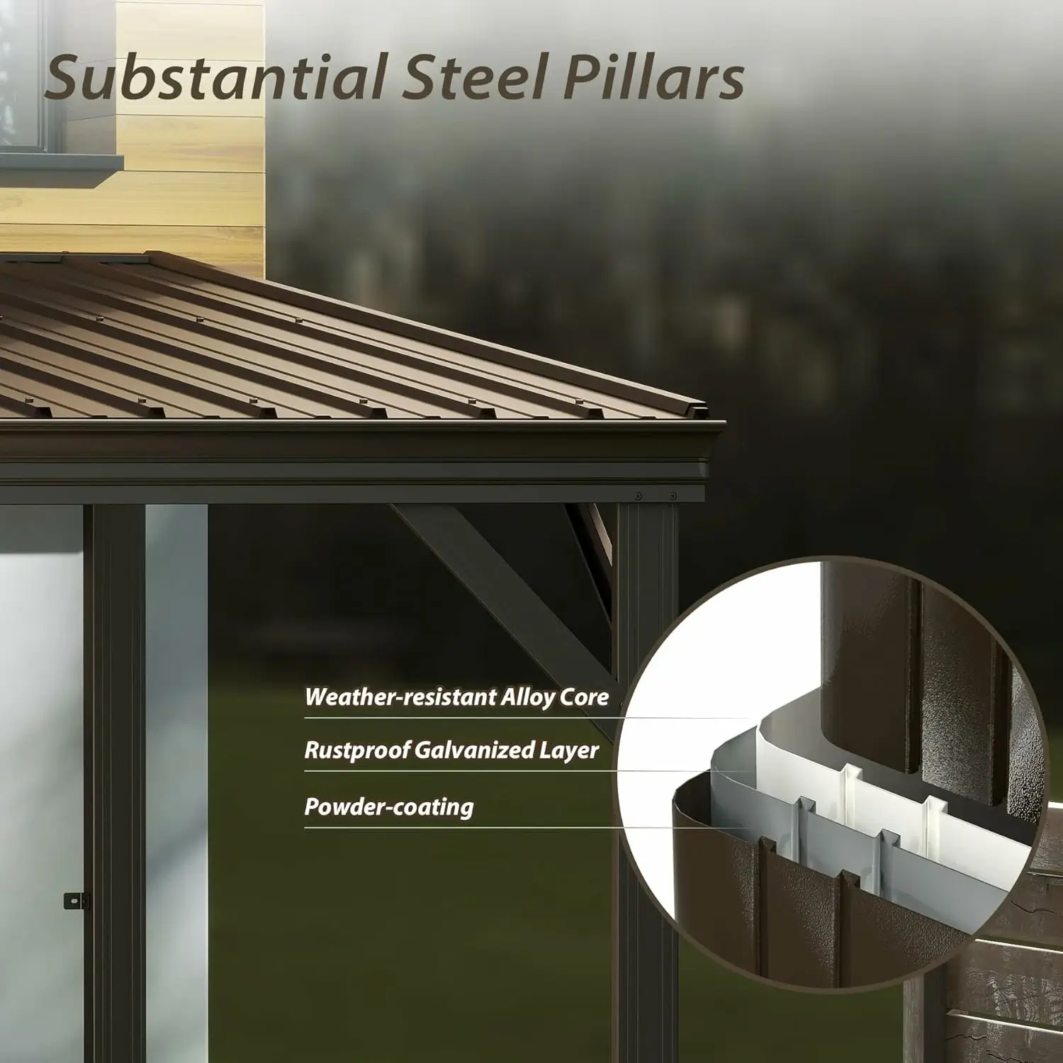 Galvanized Steel Wall-Mounted Hardtop Gazebo - Image 76