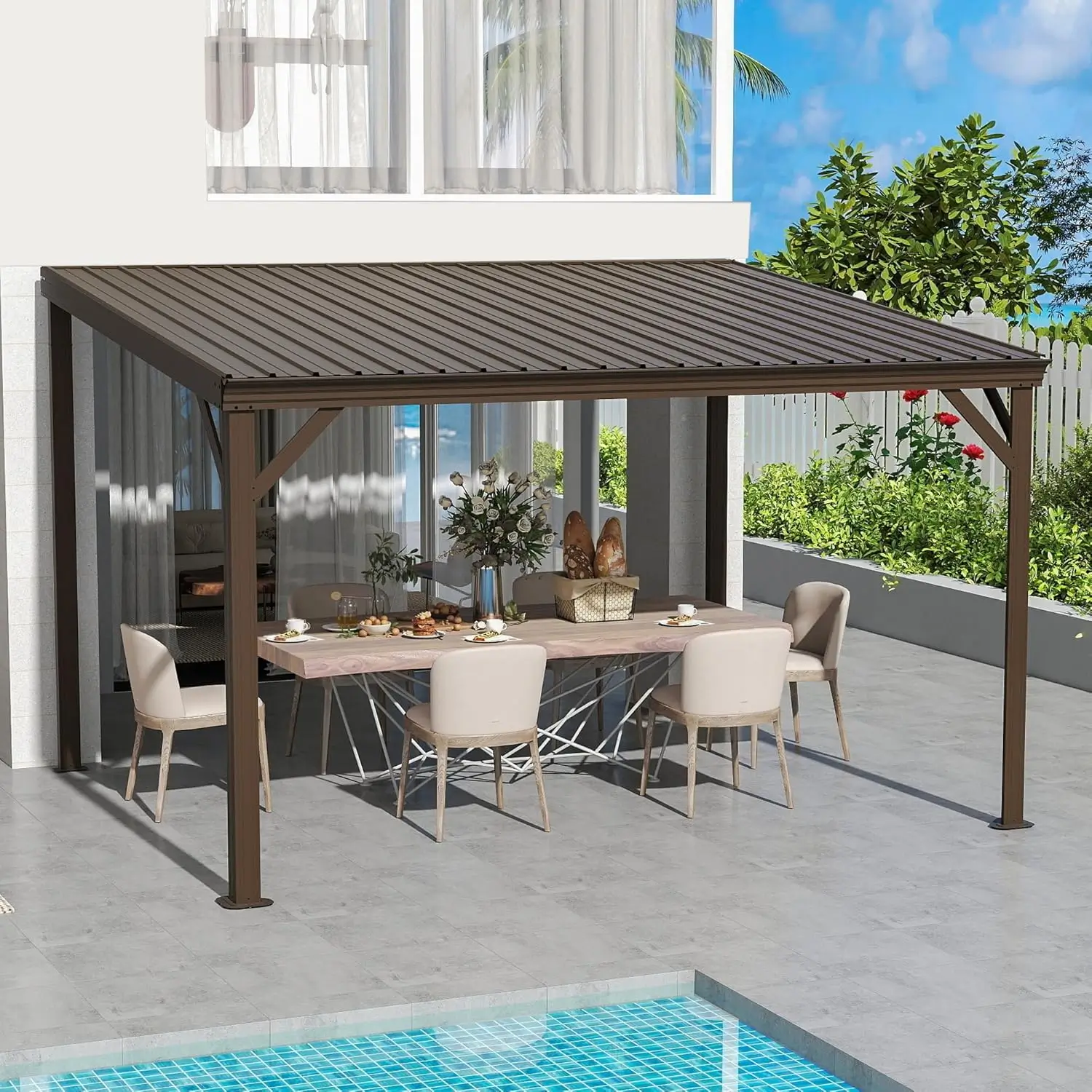 Galvanized Steel Wall-Mounted Hardtop Gazebo - Image 85