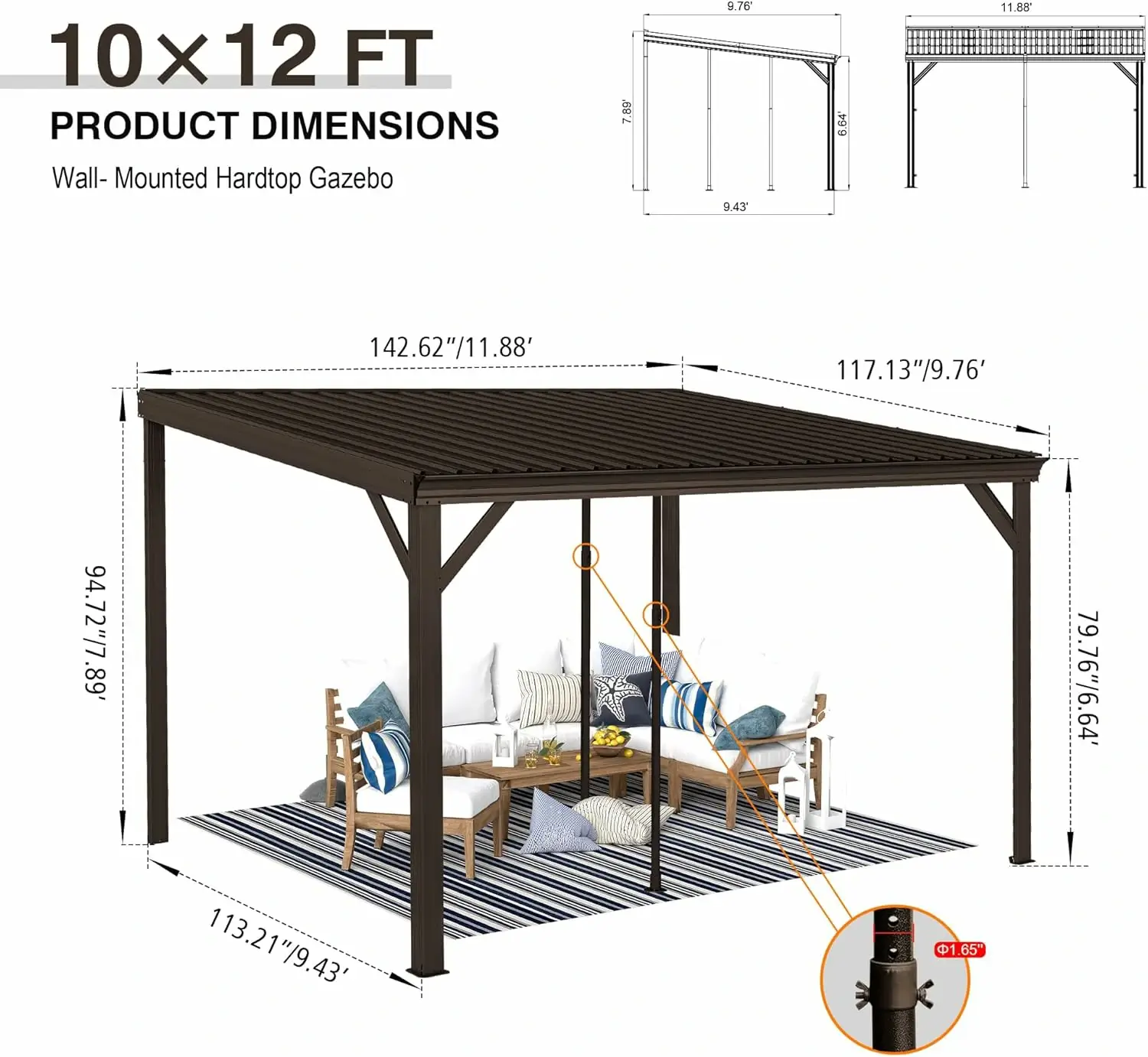Galvanized Steel Wall-Mounted Hardtop Gazebo - Image 86