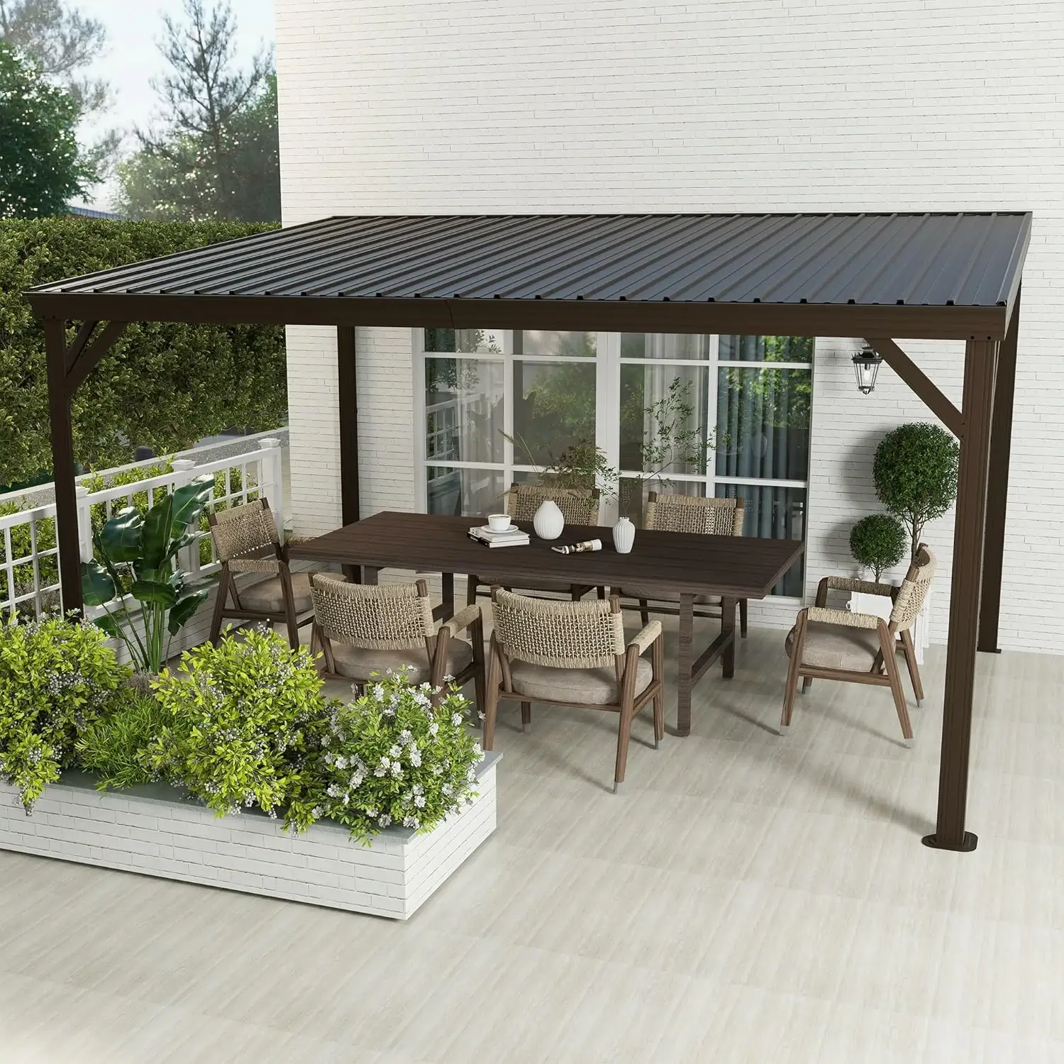 Galvanized Steel Wall-Mounted Hardtop Gazebo - Image 92