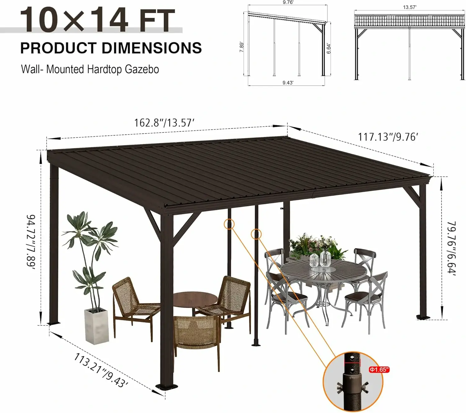 Galvanized Steel Wall-Mounted Hardtop Gazebo - Image 93