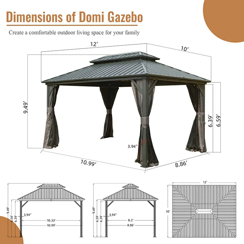 Hardtop Gazebo Classic W/ Netting & Curtain - Image 12