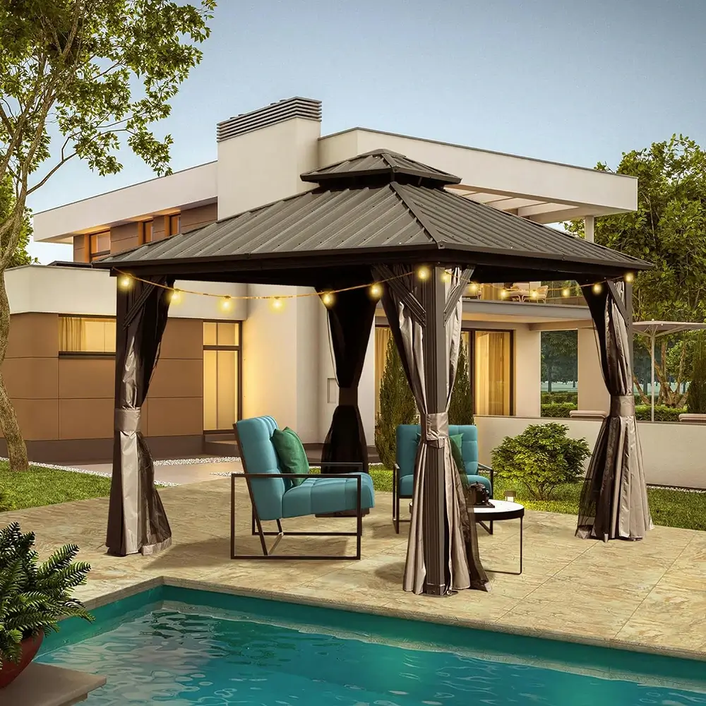 Hardtop Gazebo Classic W/ Netting & Curtain - Image 170