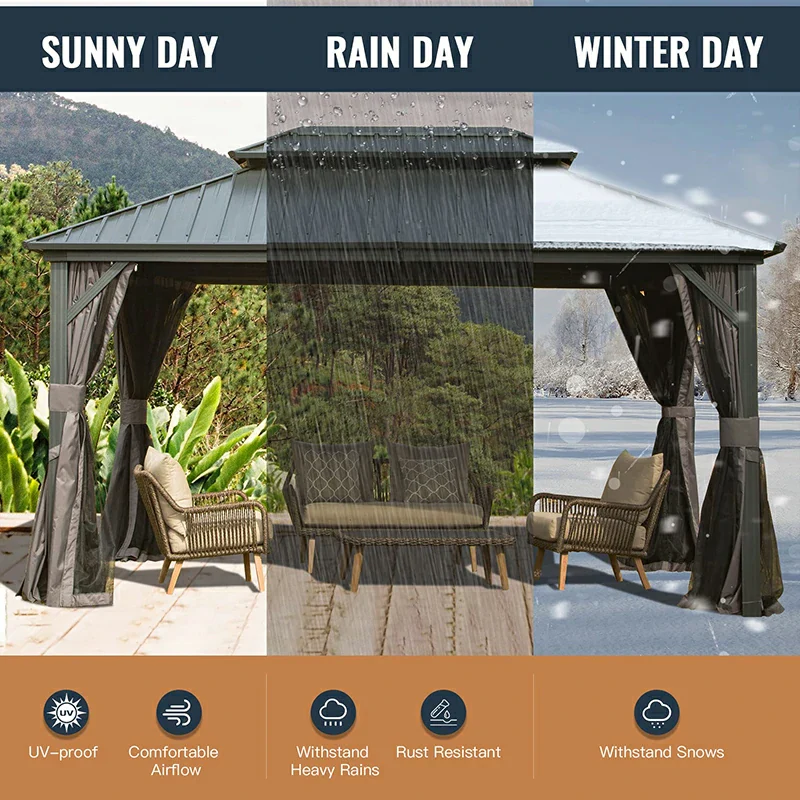 Hardtop Gazebo Classic W/ Netting & Curtain - Image 18