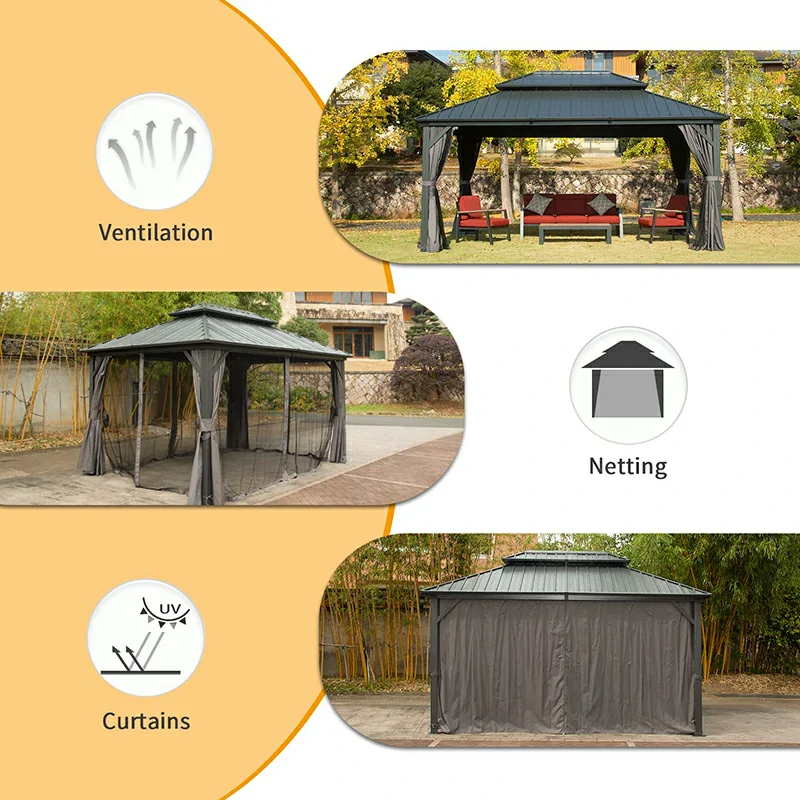 Hardtop Gazebo Classic W/ Netting & Curtain - Image 29
