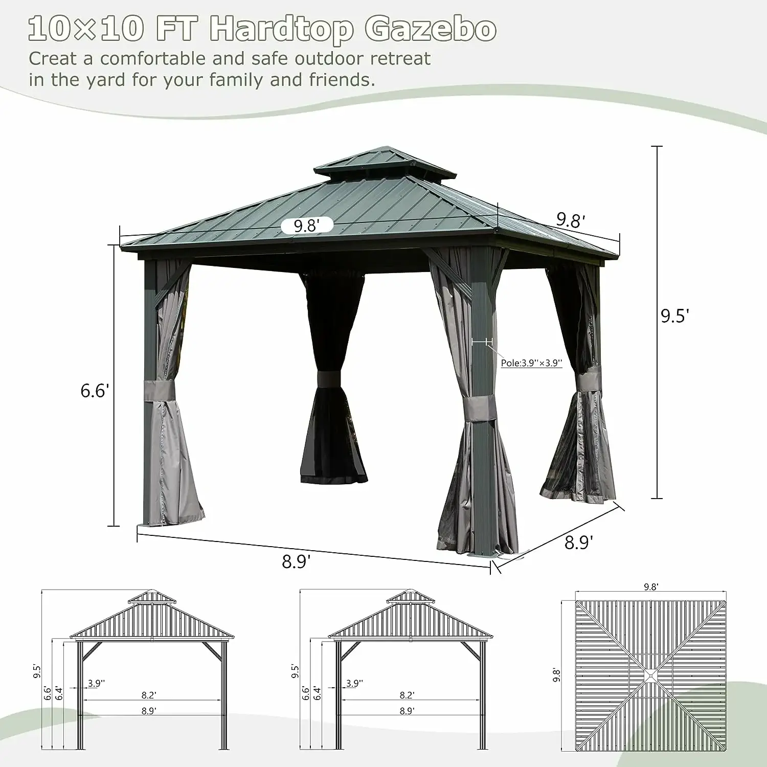 Hardtop Gazebo Classic W/ Netting & Curtain - Image 3