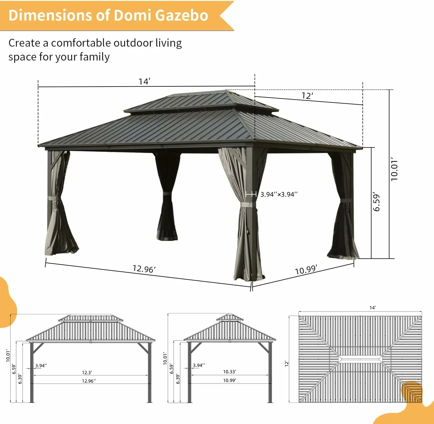 Hardtop Gazebo Classic W/ Netting & Curtain - Image 45