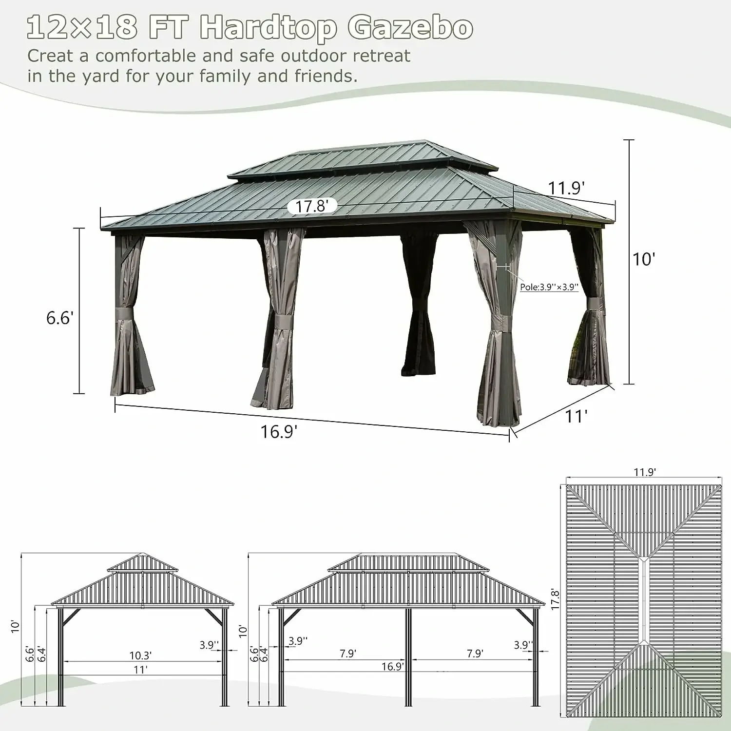 Hardtop Gazebo Classic W/ Netting & Curtain - Image 71