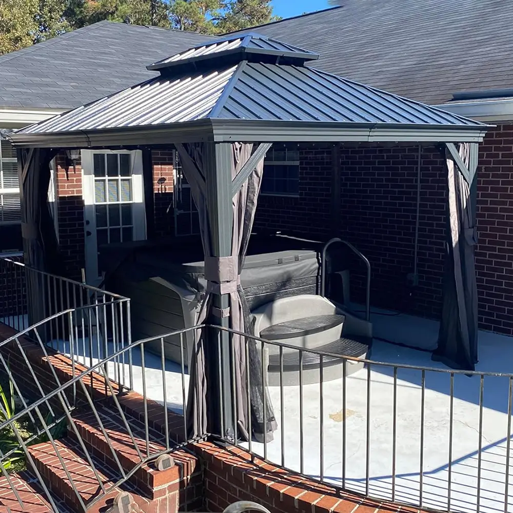 Aluminum Hardtop Gazebo Dark Gray with Drainage Gutters - Image 11