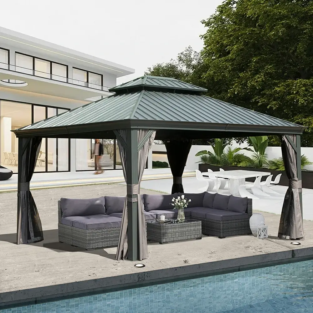 Aluminum Hardtop Gazebo Dark Gray with Drainage Gutters - Image 12