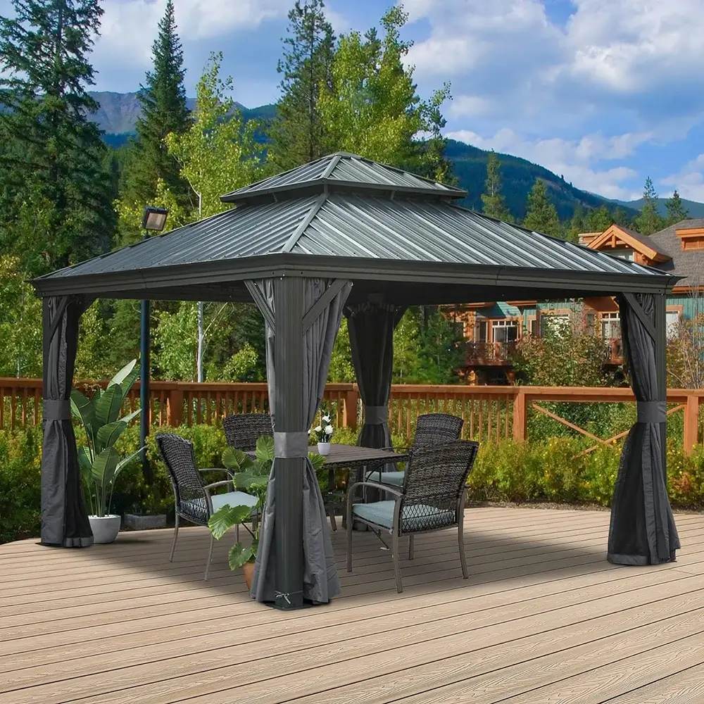 Aluminum Hardtop Gazebo Dark Gray with Drainage Gutters - Image 13