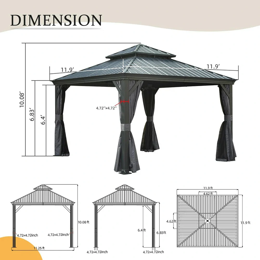 Aluminum Hardtop Gazebo Dark Gray with Drainage Gutters - Image 15