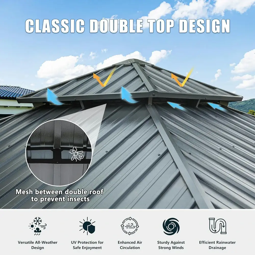 Aluminum Hardtop Gazebo Dark Gray with Drainage Gutters - Image 17