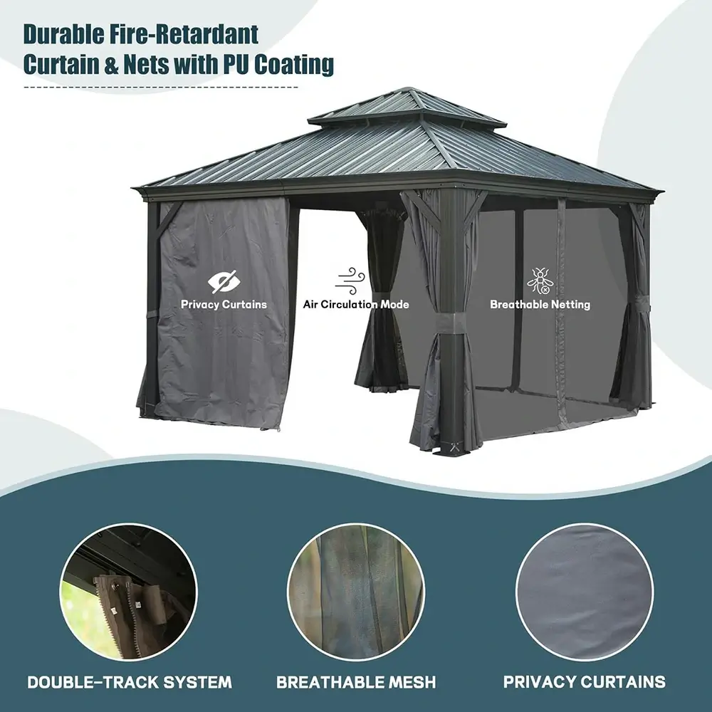 Aluminum Hardtop Gazebo Dark Gray with Drainage Gutters - Image 19