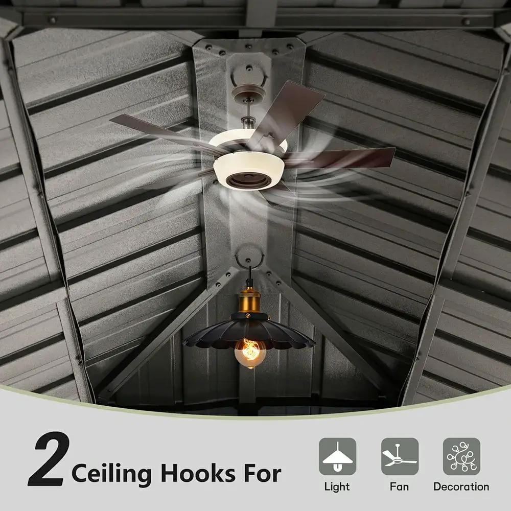 Aluminum Hardtop Gazebo Dark Gray with Drainage Gutters - Image 27