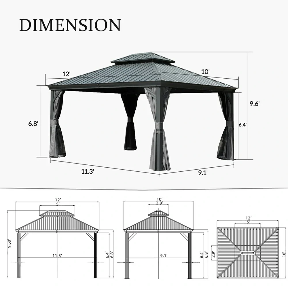 Aluminum Hardtop Gazebo Dark Gray with Drainage Gutters - Image 3