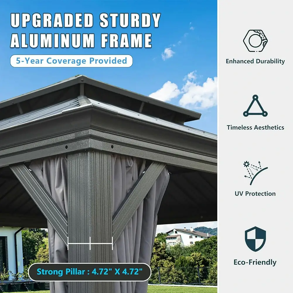 Aluminum Hardtop Gazebo Dark Gray with Drainage Gutters - Image 30