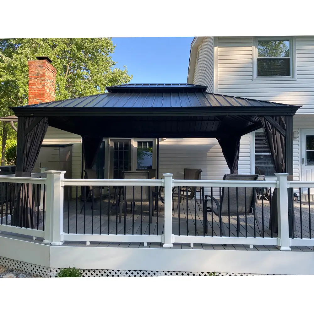 Aluminum Hardtop Gazebo Dark Gray with Drainage Gutters - Image 32