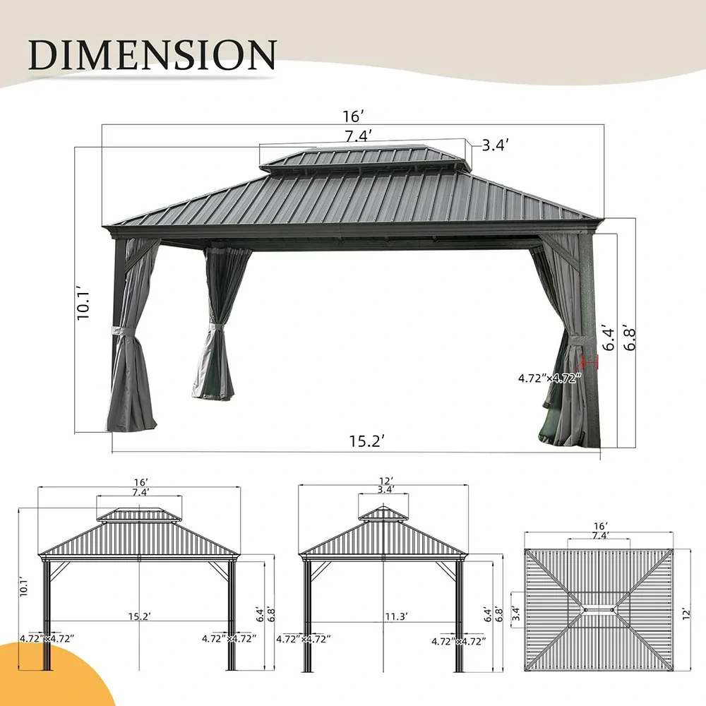 Aluminum Hardtop Gazebo Dark Gray with Drainage Gutters - Image 33