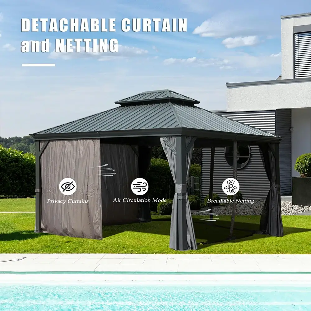 Aluminum Hardtop Gazebo Dark Gray with Drainage Gutters - Image 37
