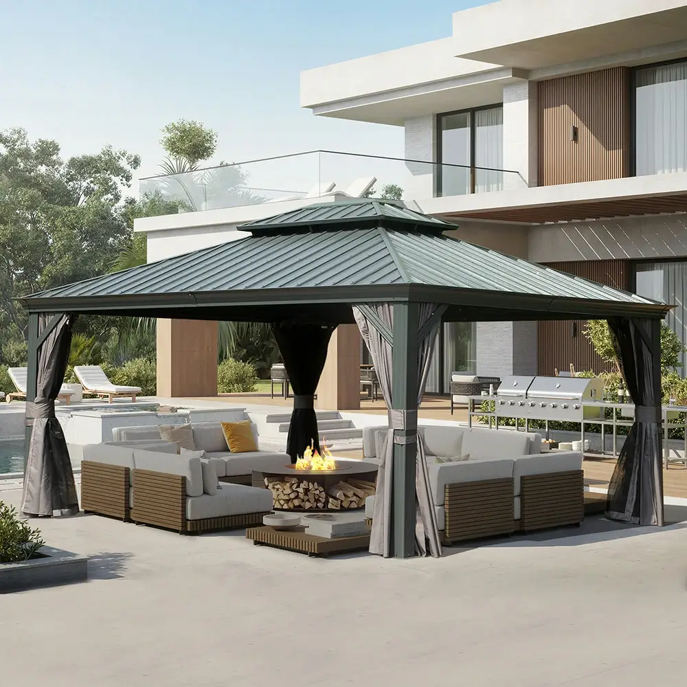 Aluminum Hardtop Gazebo Dark Gray with Drainage Gutters - Image 40