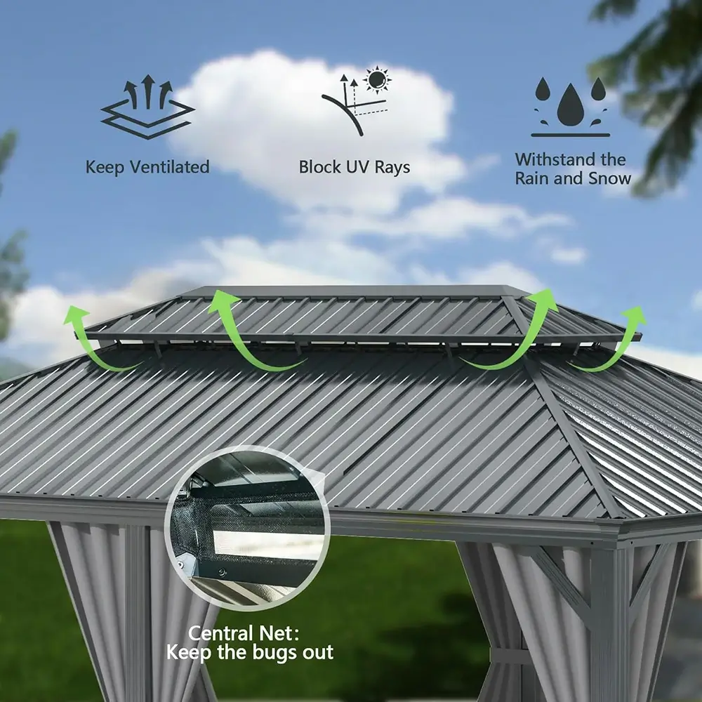 Aluminum Hardtop Gazebo Dark Gray with Drainage Gutters - Image 44