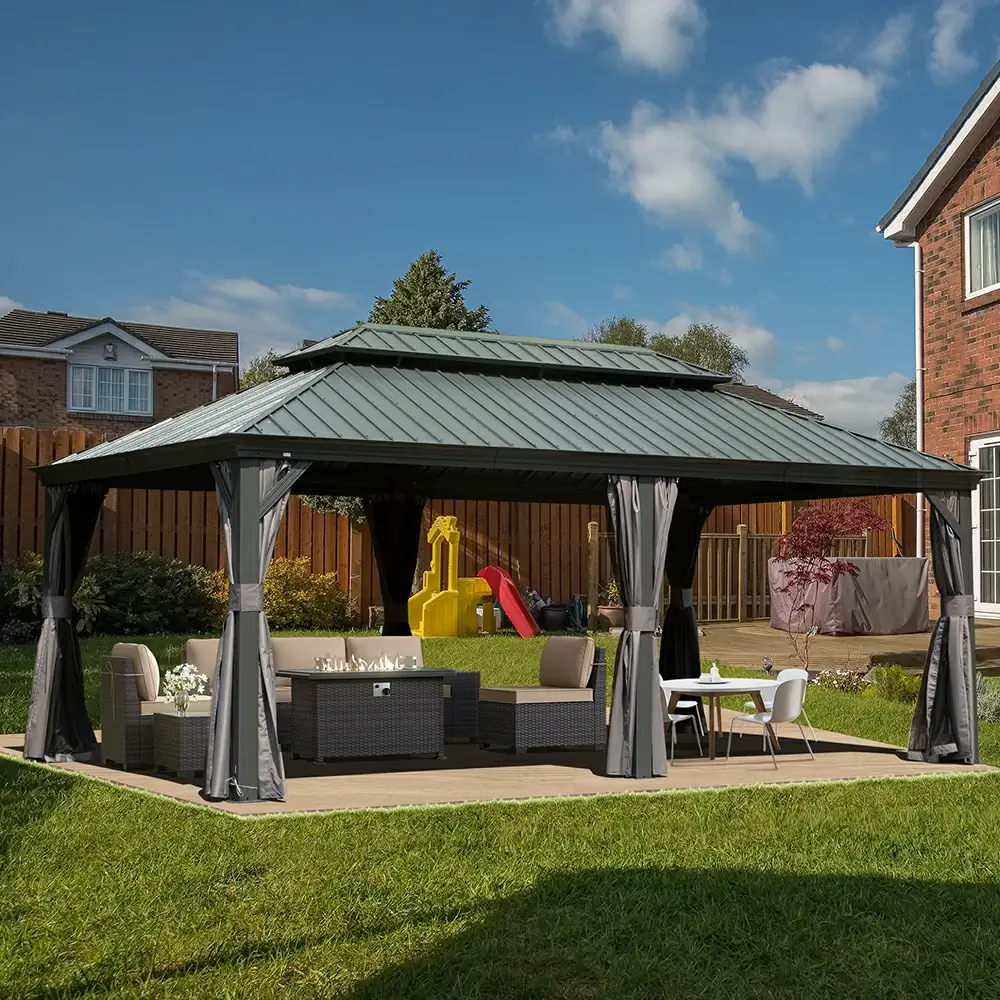 Aluminum Hardtop Gazebo Dark Gray with Drainage Gutters - Image 48