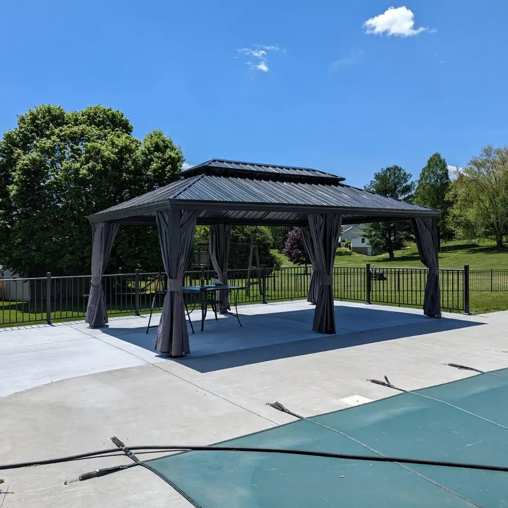 Aluminum Hardtop Gazebo Dark Gray with Drainage Gutters - Image 49
