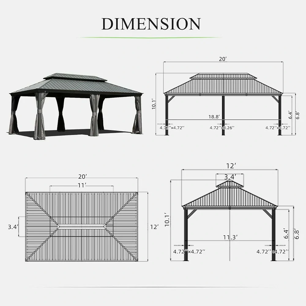 Aluminum Hardtop Gazebo Dark Gray with Drainage Gutters - Image 50