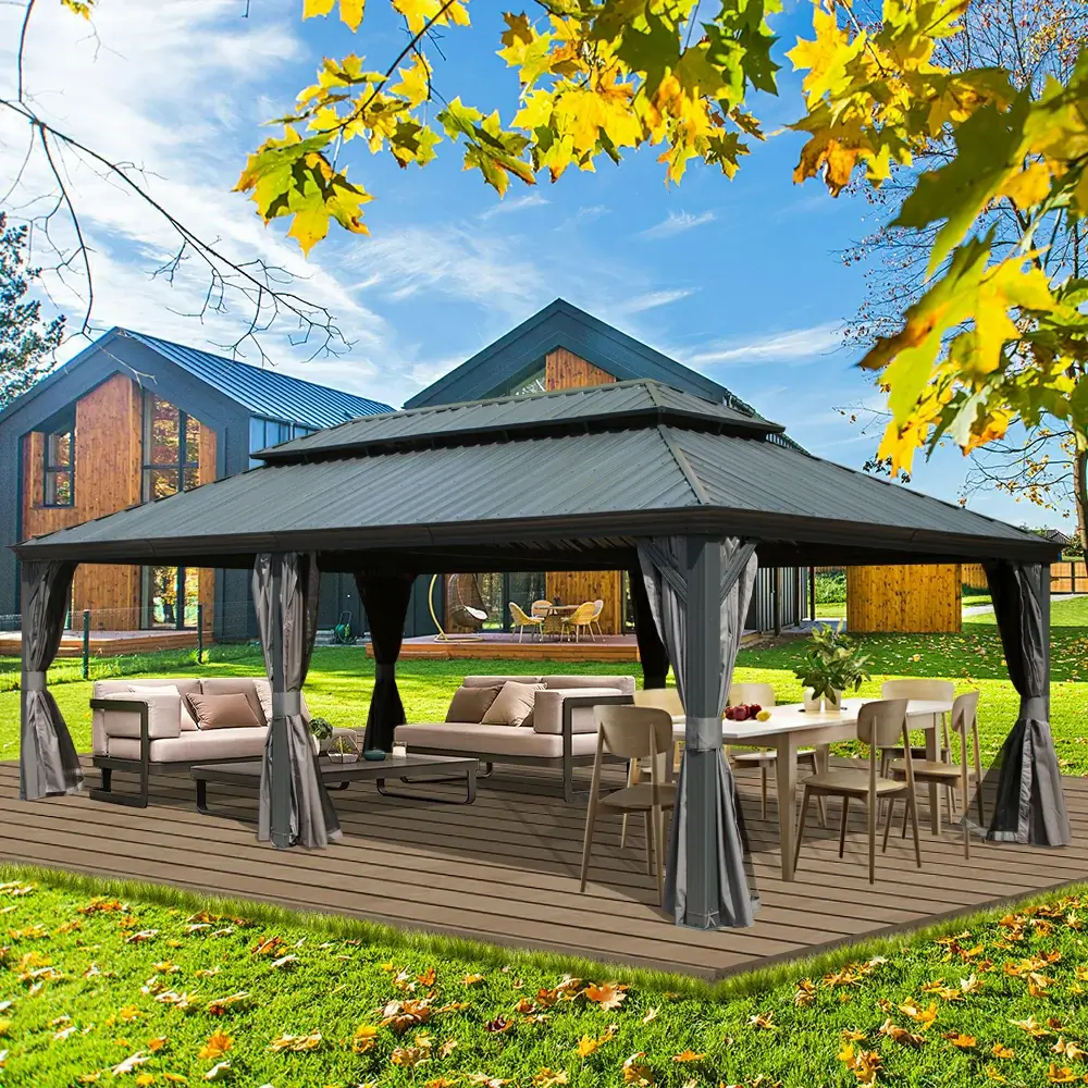 Aluminum Hardtop Gazebo Dark Gray with Drainage Gutters - Image 56