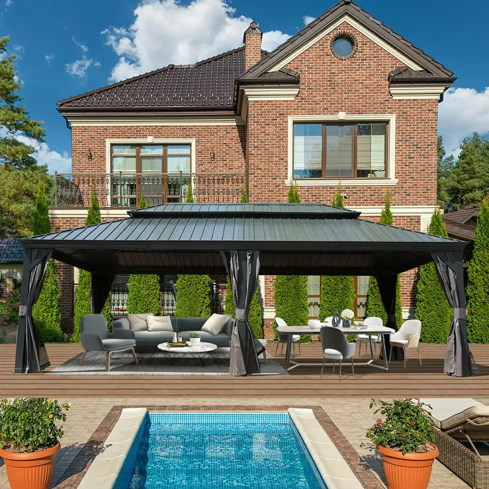 Aluminum Hardtop Gazebo Dark Gray with Drainage Gutters - Image 57
