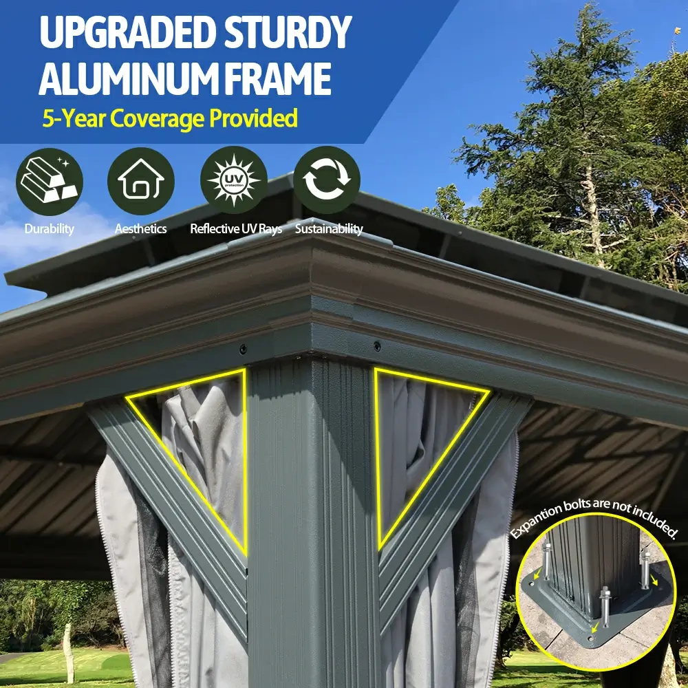 Aluminum Hardtop Gazebo Dark Gray with Drainage Gutters - Image 60