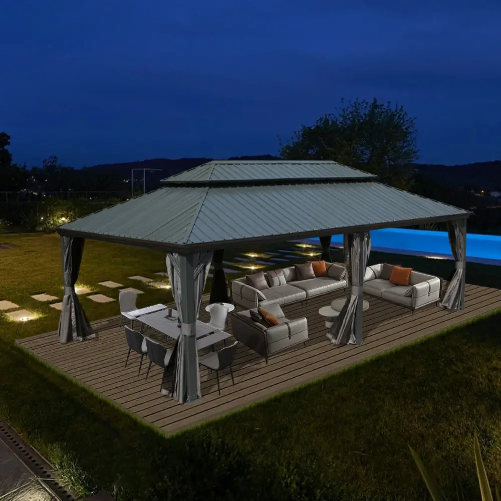 Aluminum Hardtop Gazebo Dark Gray with Drainage Gutters - Image 65