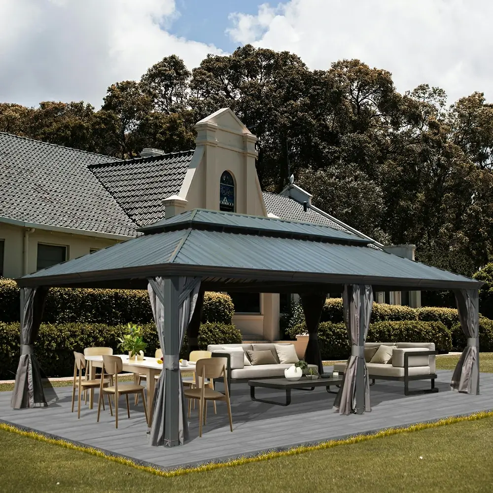 Aluminum Hardtop Gazebo Dark Gray with Drainage Gutters - Image 66