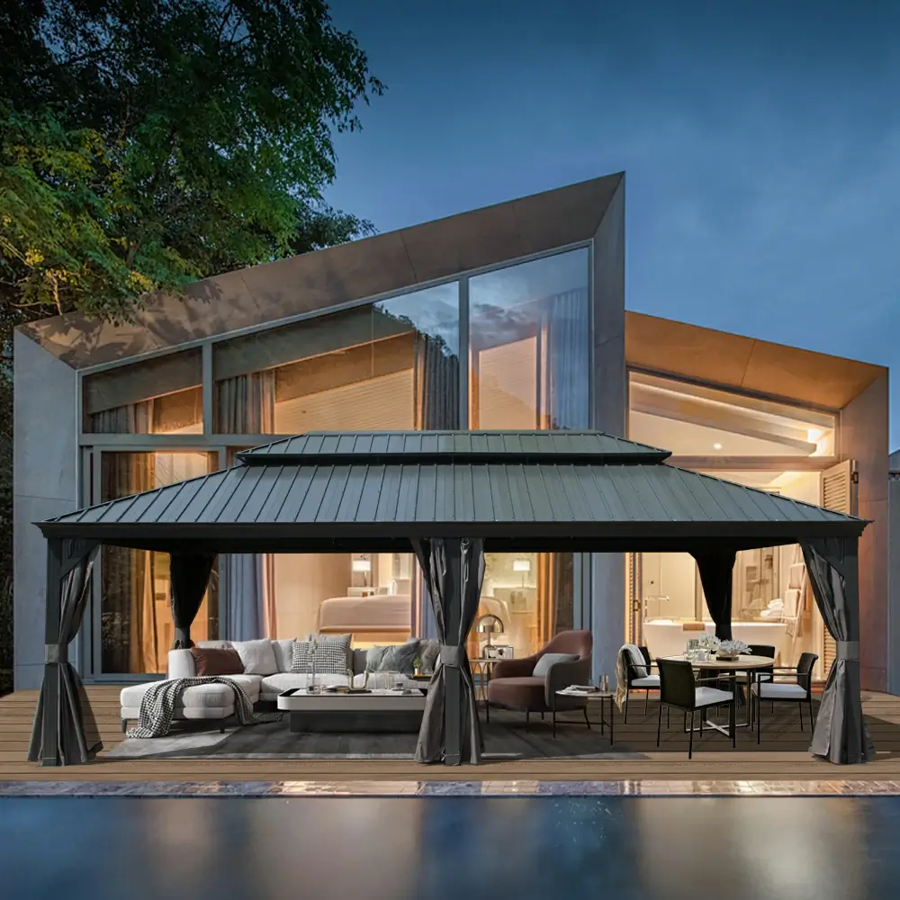 Aluminum Hardtop Gazebo Dark Gray with Drainage Gutters - Image 67
