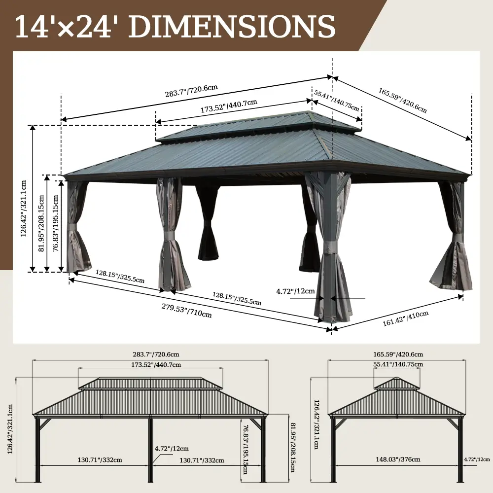 Aluminum Hardtop Gazebo Dark Gray with Drainage Gutters - Image 68