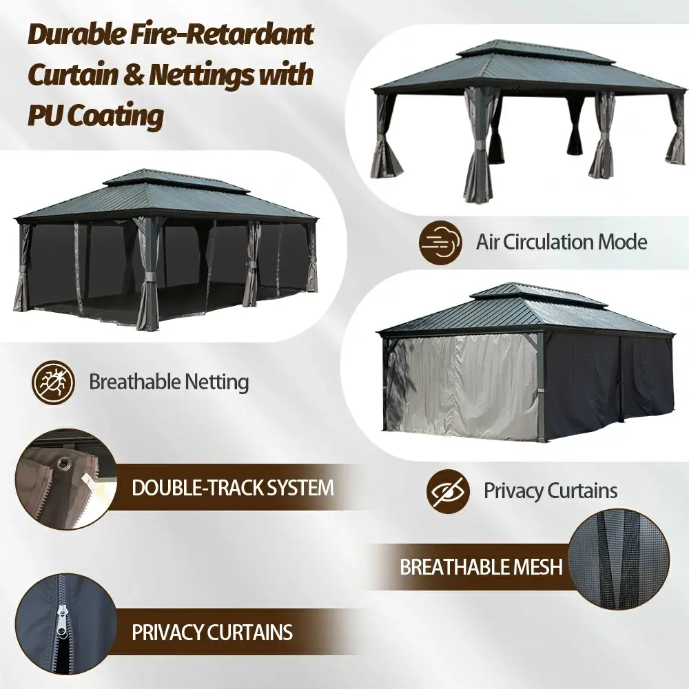 Aluminum Hardtop Gazebo Dark Gray with Drainage Gutters - Image 74