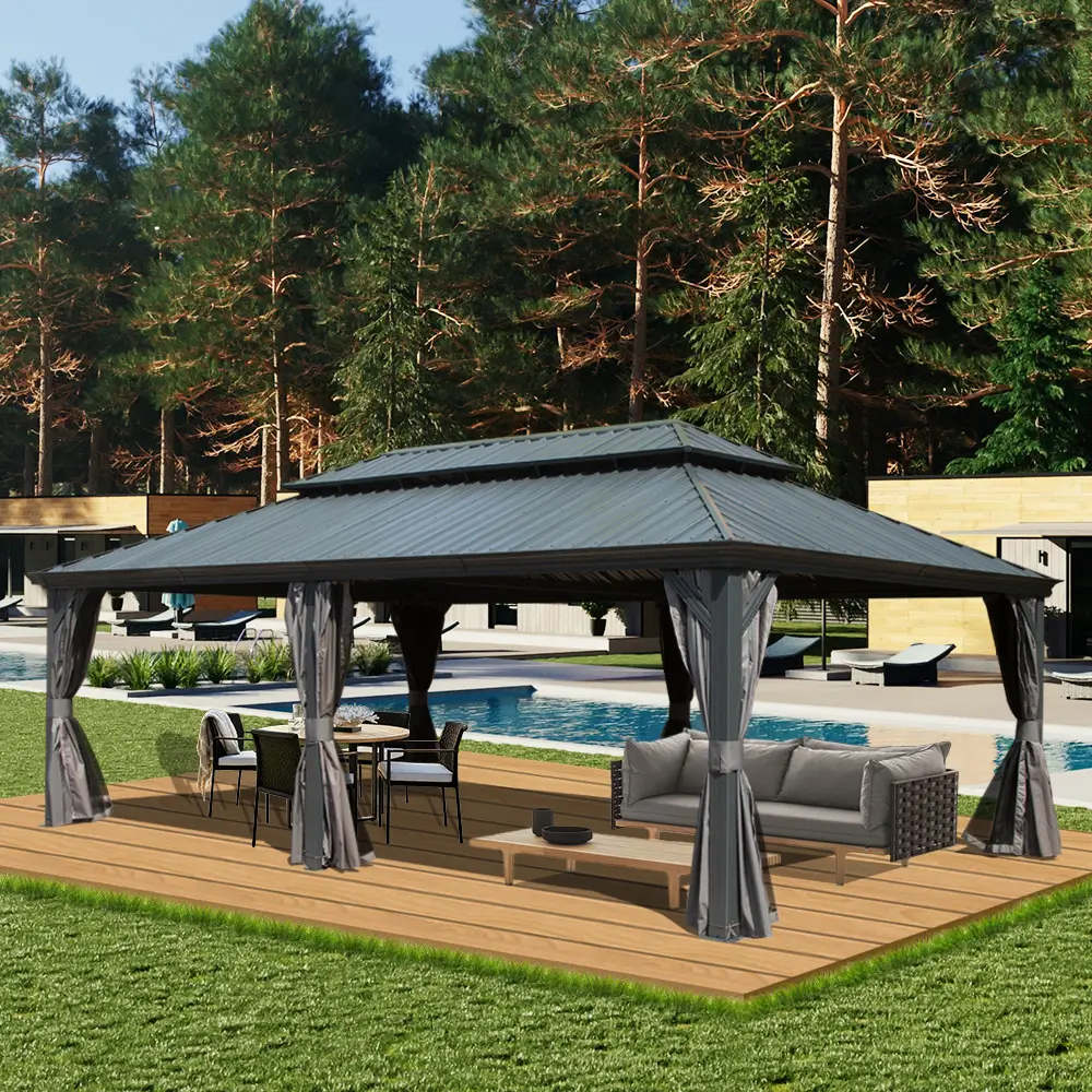 Aluminum Hardtop Gazebo Dark Gray with Drainage Gutters - Image 76