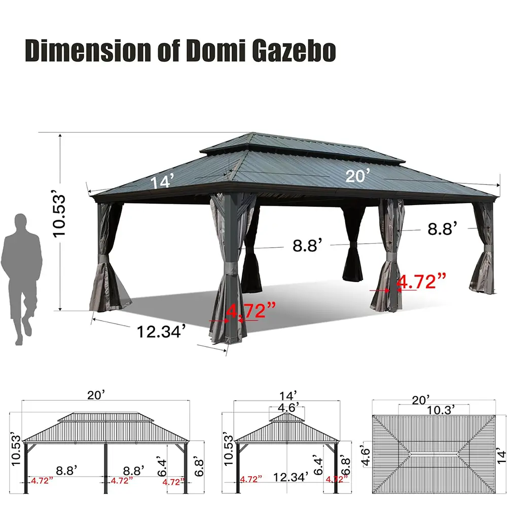 Aluminum Hardtop Gazebo Dark Gray with Drainage Gutters - Image 78